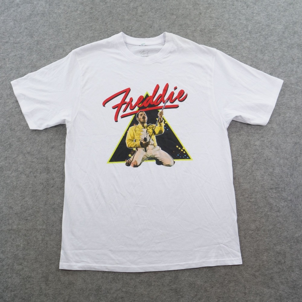 Freddie Mercury Queen Shirt Mens Extra Large White Graphic Tee Rock Band